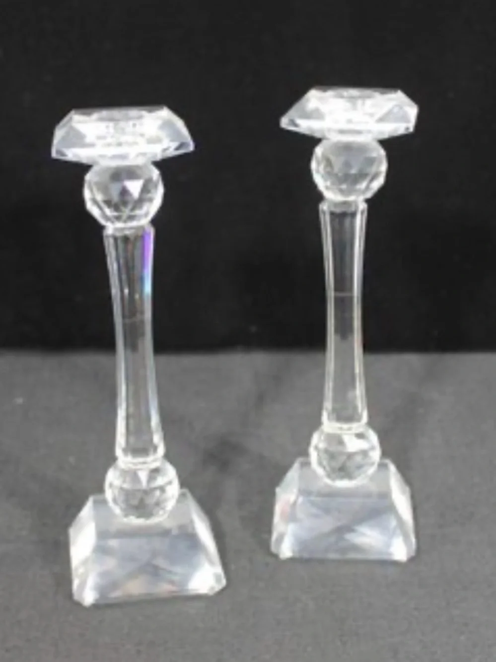 Pair Vintage Crystal Candlesticks Faceted Ball Column Candle Holders 7.5